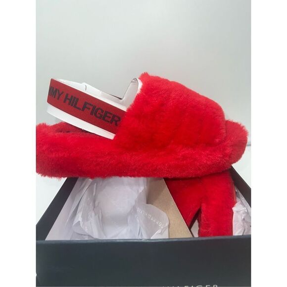 Tommy Hilfiger Red Fluffy Slippers - Picture 6 of 8